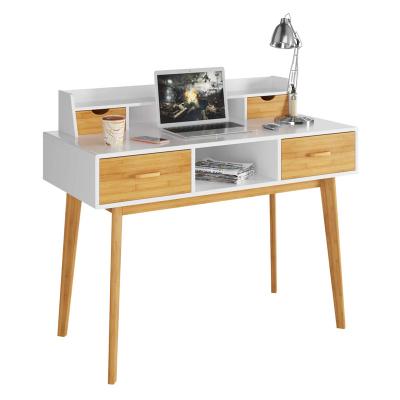 China Modern Adjustable Workstation Table Bamboo Legs (Height) Writing Computer Desk Wood Contract Study Desk with 4 Drawer Storage and Shelves for sale