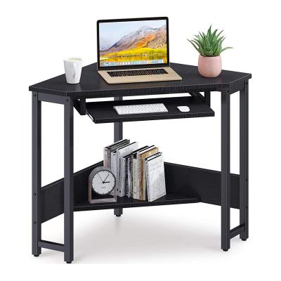 China (Height)Adjustable Black Triangle Computer Desk Corner Desk With Smooth Keyboard Sturdy Steel Frame For Workstation for sale