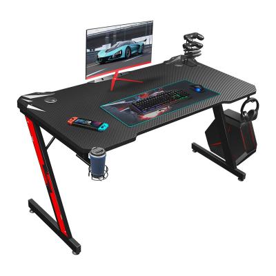 China (Size) Adjustable Z Shaped Gaming Table LED Lights Ergonomic Table Computer Desk with Monitor Riser Cup Holder and 2 Earphone Hooks for sale