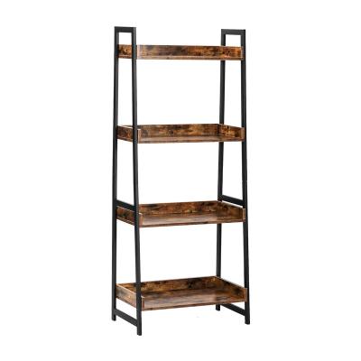 China Regular Strong Bookshelf 4-Tier Bookshelf Ladder Shelf Storage Industrial Brown Vintage Shelves Rack Shelf for sale