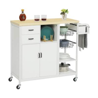 China Modern Home Mobile Bar Serving Cart Storage Kitchen Island Cart On Wheels Kitchen Trolley Serving Cart With Drawers for sale