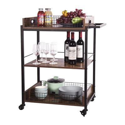 China Modern Industrial Vintage Style Bar Serving Cart Mobile Wine Cart On Wheels Kitchen Carts Serving Cart With Removable Top Store for sale