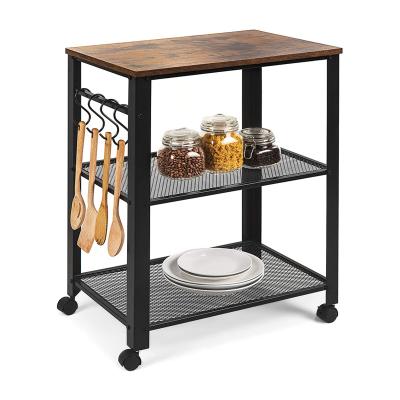 China Modern Rolling 3-Tier Microwave Coffee Serving Cart Serving Organizer with 2 Metal Storage Shelves for Kitchen for sale