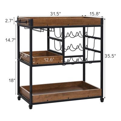 China Kitchen Casual Industrial Serving Cart With Liquor Shelves Glass Rack Bar Carts 12-Bottle Wine Rack Rolling Wine Cart On Wheels for sale