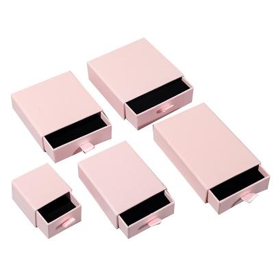 China Custom Pink Sliding Ring Earring Necklace Box Drawers Packaging Luxury Jewelry Packaging Cute Paper Slider Gift Box For Necklace Jewelry Package for sale