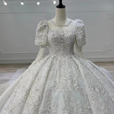 China New Style Anti-Static Wedding Dress Heavy Sequins Decorated Beading Lace Ball Gown Crystal Embroidery Luxury Wedding Dresses for sale