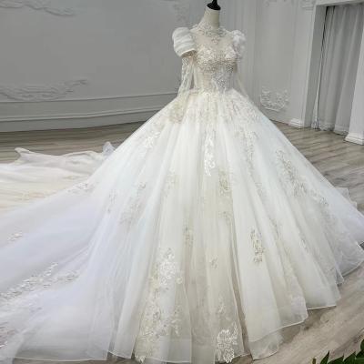 China Plus Size Long Sleeves Embroidery Beads Ball Gown Lace Crystal Modern Bridal Skirt Wedding Dress Bride Sayabridal Skirt for sale