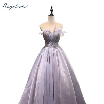 China Breathable Light Purple Strapless Sequins Lace Up Fabric Floor Length Sash Sleeveless Backless Bridal Dinner Wedding Dress for sale