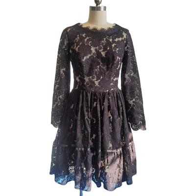 China Anti-wrinkle BLACK Lace Short Skirt Prom Dress For Girl Long Sleeve Camis Gray Full Lace Club Dresses for sale