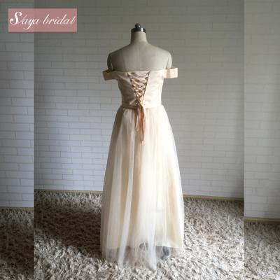 China Anti-Static Strapless Ankle-Length Bare Ankle-Length Bridesmaid Lace Dress With Sash for sale