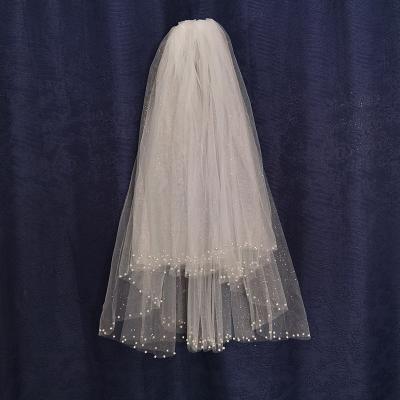 China Wholesale Cheap Price Ribbon Edge Volume In Running Veil Bridal Sparkly Tulle 2 Layers With Comb Tassels Tasbih TAS for sale