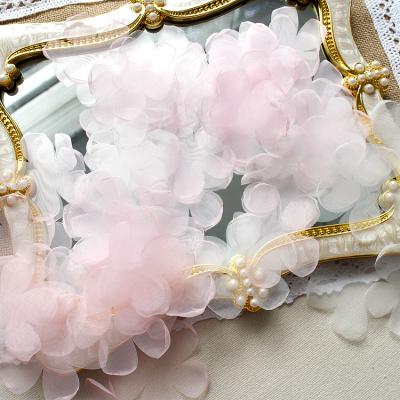 China 3D Wedding Accessories Handmade Flowers Organza Fairy Edge Roasted 3D Flower Pieces Bridal Head Ornaments Head Yarn Handmade DIY for sale