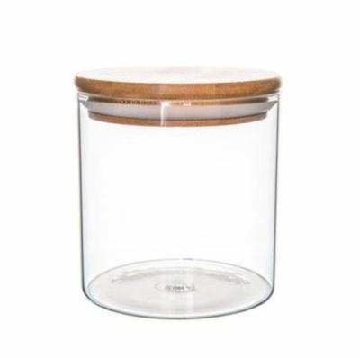 China Microwavable Storage Bottles Jars Food Storage Container Airtight Bamboo Lid Clear Borosilicale Glass Jar for sale