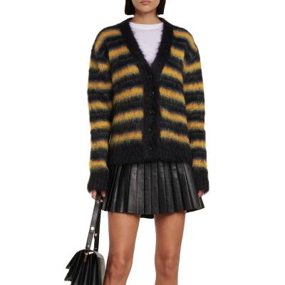 China Custom Made Oversized Sweater Women Sweater Anti-Wrinkle Mohair Striped Mohair Cardigan for sale