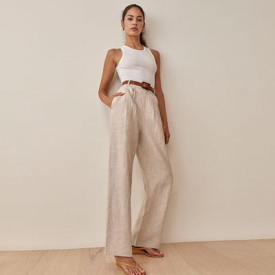 China Anti-Wrinkle Simple Design Casual Loose Wide Leg Pants Oversized 100% Canvas Women Pants for sale