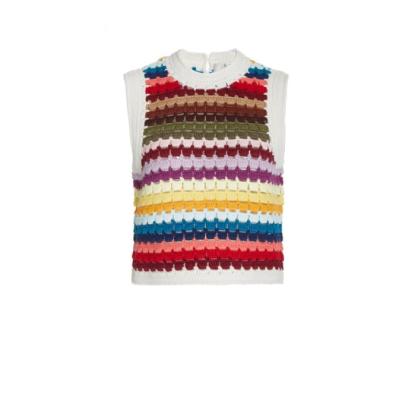 China Customized QUICK DRY Women's Rainbow Stripes Crochet Sweater Sleeveless Vest for sale