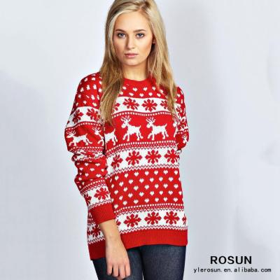 China Anti-pilling Reindeer And Snowflake Knit Pattern Christmas Sweater Wholesaler for sale