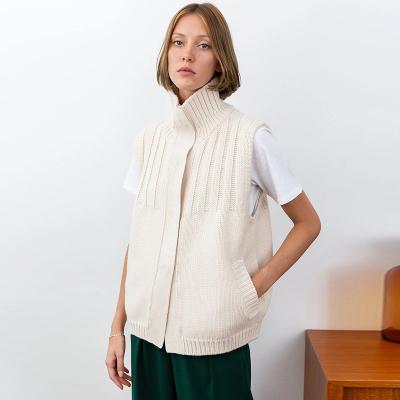 China Autumn Cool Style Wool Blend Wide Collar Women TurtleneckZip Anti-pilling Vest Knit Tank With Side Pockets for sale