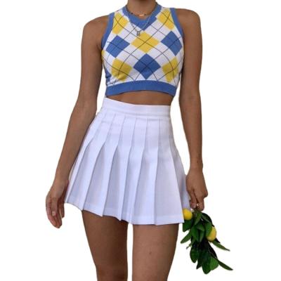 China Anti-Wrinkle Supplier Customized Cropped Soft Knitted Sleeveless Argyle Sweater Vest Color Block Vest Tank for sale