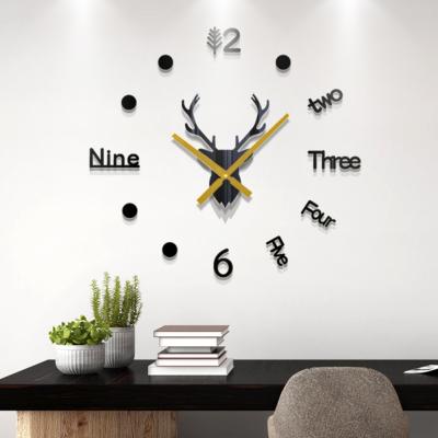 China Large size deer elk elk creative style art style wall clocks classic diy nordic antique shop main decoration for sale