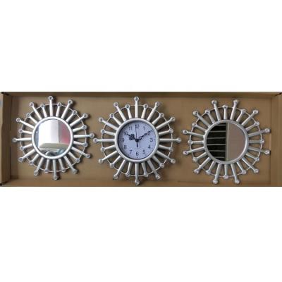 China Retro Antique Style 10inch Clock Set Mirror Silver Hanging Plastic 3d Wall Clock for sale