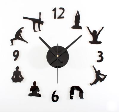 China Personality Acceptable Mute Yoga Clock Quartz Wall Clock OEM Living Room Diy Wall Clock for sale