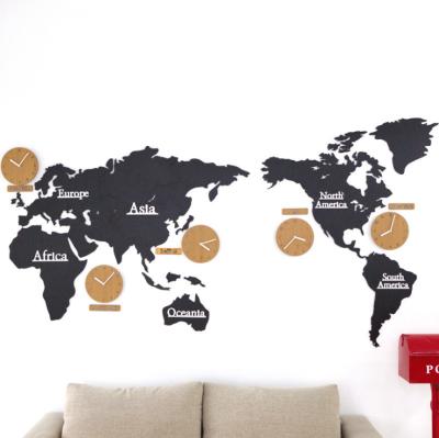 China Modern European Creative Large Wooden 3d Wall Clock Acceptable Wall Clock World Map OEM Style Wall Clock for sale