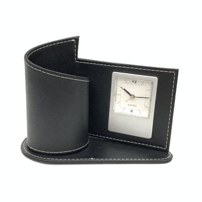 China CREATIVE Classic Black Leather Nap Alarm Clock Travel Table Clock Leather Alarm Clock for Best Man Gifts for sale