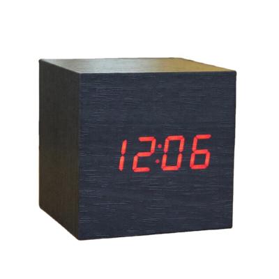 China Calendars Red Light Square Led Clock Pretty Analog-Digital Alarm Clock Wooden Table Clock for sale