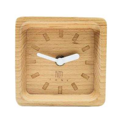 China New Arrival Good Quality Beech Wooden Square Clock Designer Table Clocks With Custom Logo for sale