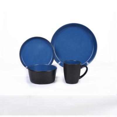 China Modern Design Double Color Ocean Blue And Black Viable On Glazed Porcelain Dinnerware Sets For Restaurant Home Hotel Bars for sale