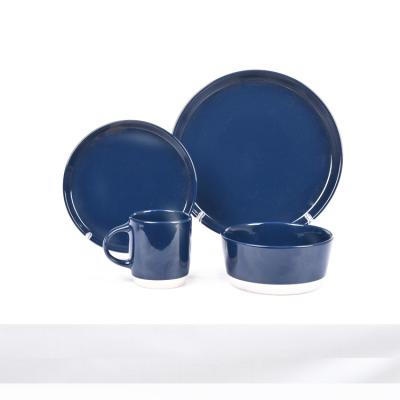 China Sustainable Style Bohemian Ocean Blue With White Bottom Color Ceramic Tableware 4 In Dishes 1 Set Bowls Cups for sale