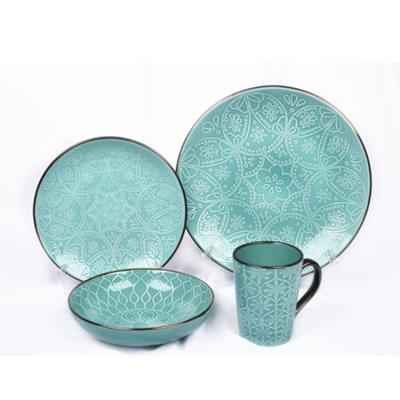 China Sustainable All In One Ceramic Dinnerware Sets Padded Printing Color Glazed For Hotel And Restaurant Home for sale