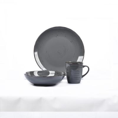 China 1 Fashion sustainable 3 shiny gray color glazed porcelain dinnerware sets cup and dish bowl in one set. for sale