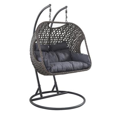 China Durable Hot Sale Double Rattan Egg Chair Leisure Outdoor Patio Hanging Wicker Swing Chair for sale