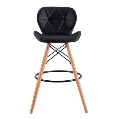 China Other Hot Selling Plastic Covered High PU Seat Wooden Legs Factory Wholesale Price Dining Coasy Bar Stool for sale