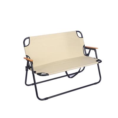 China Modern Fold Chair Double Seat Camp Bench Chair Wood Grain Aluminum Alloy Support Folding Beach Chair for sale