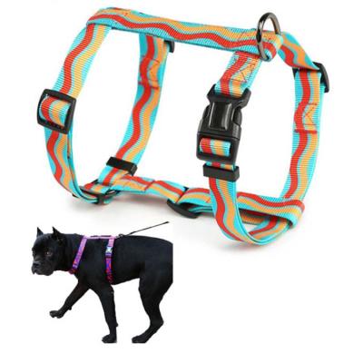 China OEM Luxury Adjustable Designer Padded Tactical Custom Made No Pull Dog Harness Set Pattern Reversible Nylon Striped Wholesale Dog Harness for sale