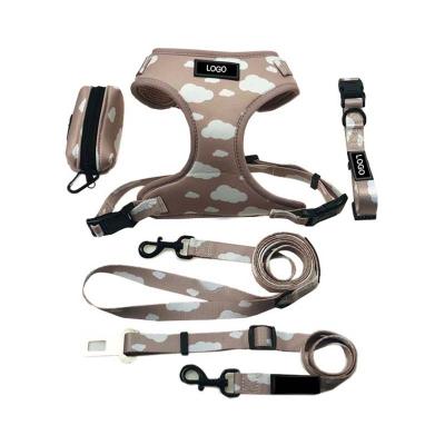 China Wholesale Large Padded Sublimation Dog Collar And Leash Harness Set Pet Leads Custom Poop Bag Seat Belt No Pull Traveler Dog Harness for sale