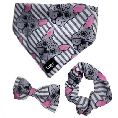 China Viable wholesale custom designer logo plaid dog scarf cute polyester cotton printed pet navidad bandana dog for sale