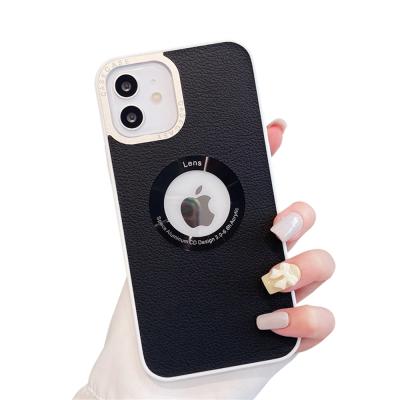 China Luxury Anti-fall Phone Case Metal Camera Lens Ring TPU Leather Shockproof Cell Phone Case For iPhone 11 12 pro Max Series for sale