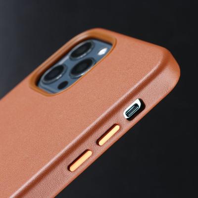 China Anti-drop Leather Magnetic Phone Case For iPhone 13 PU Or Wireless Charging Cell Phone Genuine Leather Case For iPhone 12 13 Pro Max Mini for sale