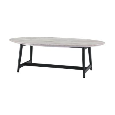 China Big Volakas Oval Coffee Table Modern Minimalist White Artificial Marble Metal Legs For Living Room for sale