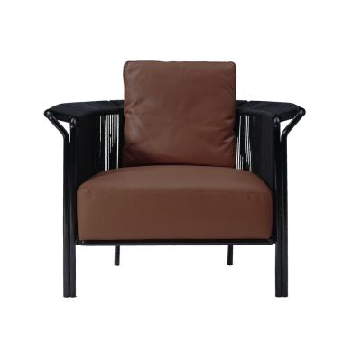 China Modern Contemporary Black Woven Velvet Top Grain Leather Lounge Chair Lounge Chair for sale