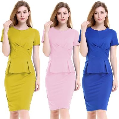 China Women Plus Size Short Sleeve Tight Professional Office Set Anti-static Hot Selling Solid Color Dress Ladies Casual Skirt Suits for sale