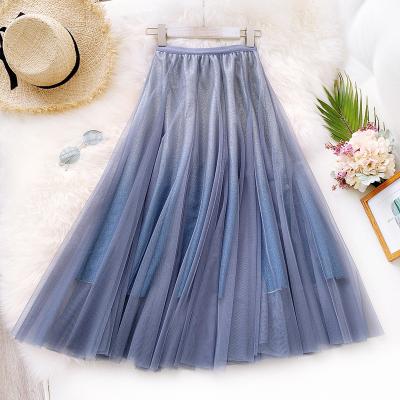 China Breathable summer 2022 spring elegant waist 2023 ss22 lady lace mesh wild pleated skirt ss23 women pretty high long for sale