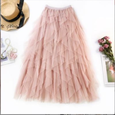 China Breathable summer 2022 spring 2023 petti skirts new long by amazon ebay shrimp skin foreign trade mesh gauze skirt for sale