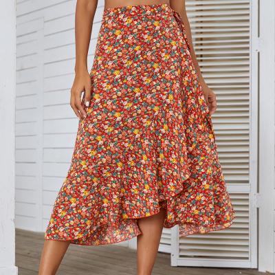 China Breathable Summer 2022 Spring Casual Flower Girl Printed Ruffle Edge Skirt 2023 SS22 SS23 New Arrival Spring Fashion Ladies Maxi for sale