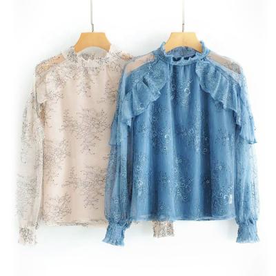 China Anti-pilling new products on the market blue and apricot long sleeve blouse women for sale