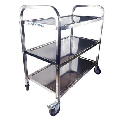 China Stainless Steel Industrial Kitchen Serving Trolley 3 Shelves Sensoning Trolley Serving Serving Cart for sale